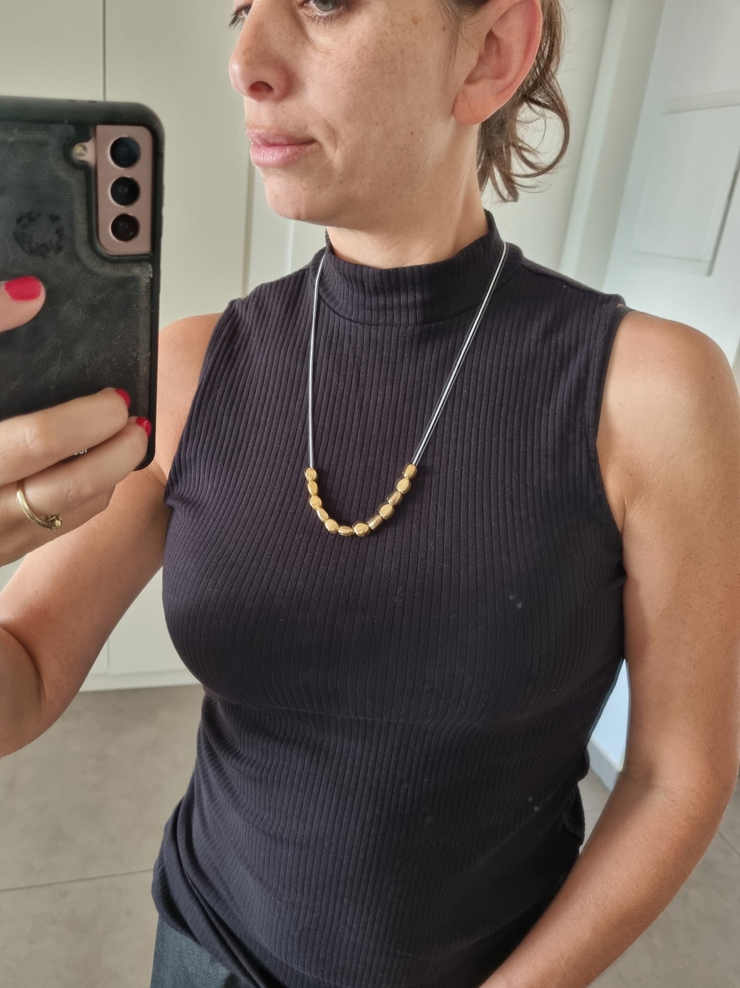 שרשרת אבנים זהב על שרשרת כסף