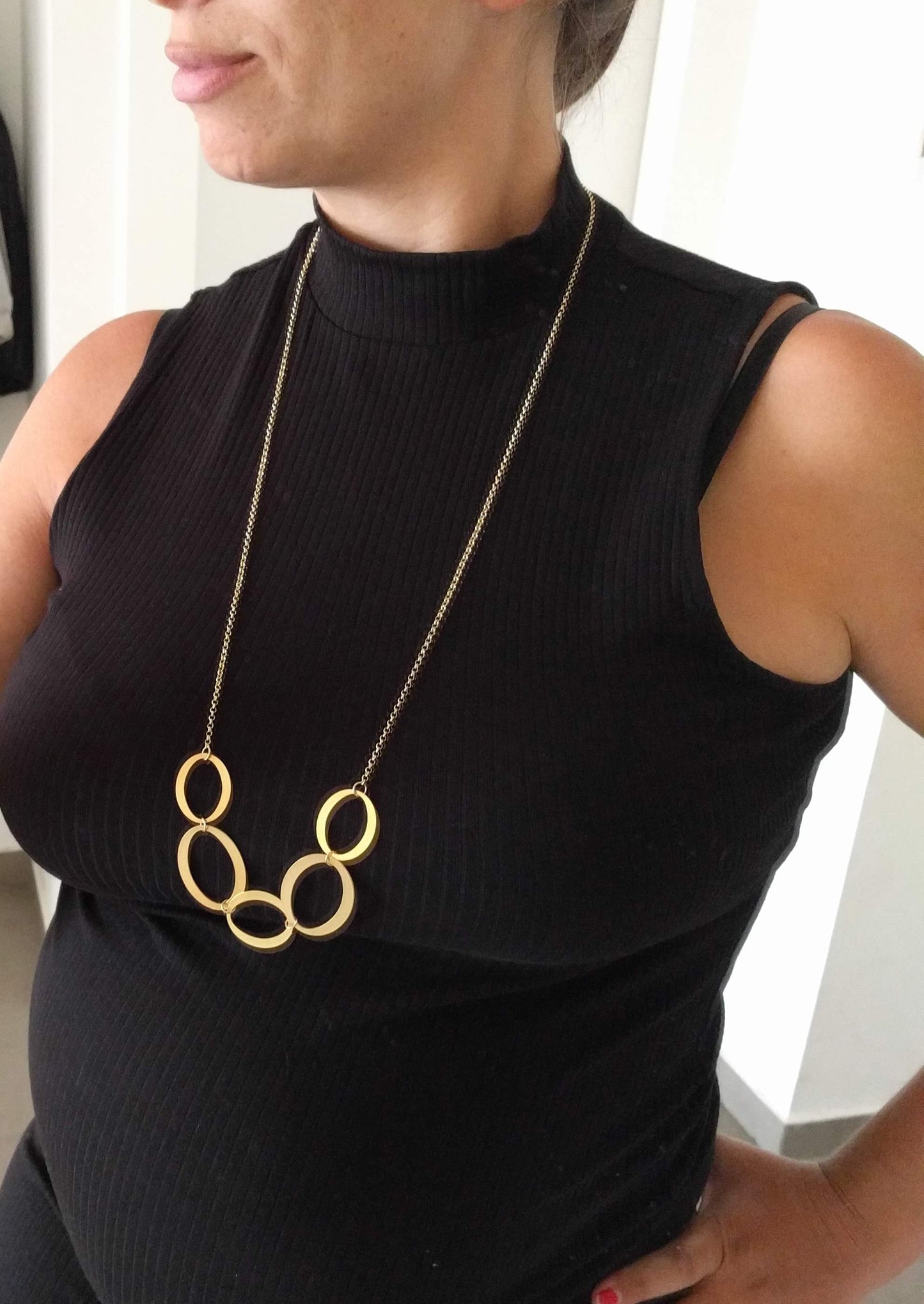 שרשרת ארוכה אליפסות מחוברות מזהב שרשרת לחורף