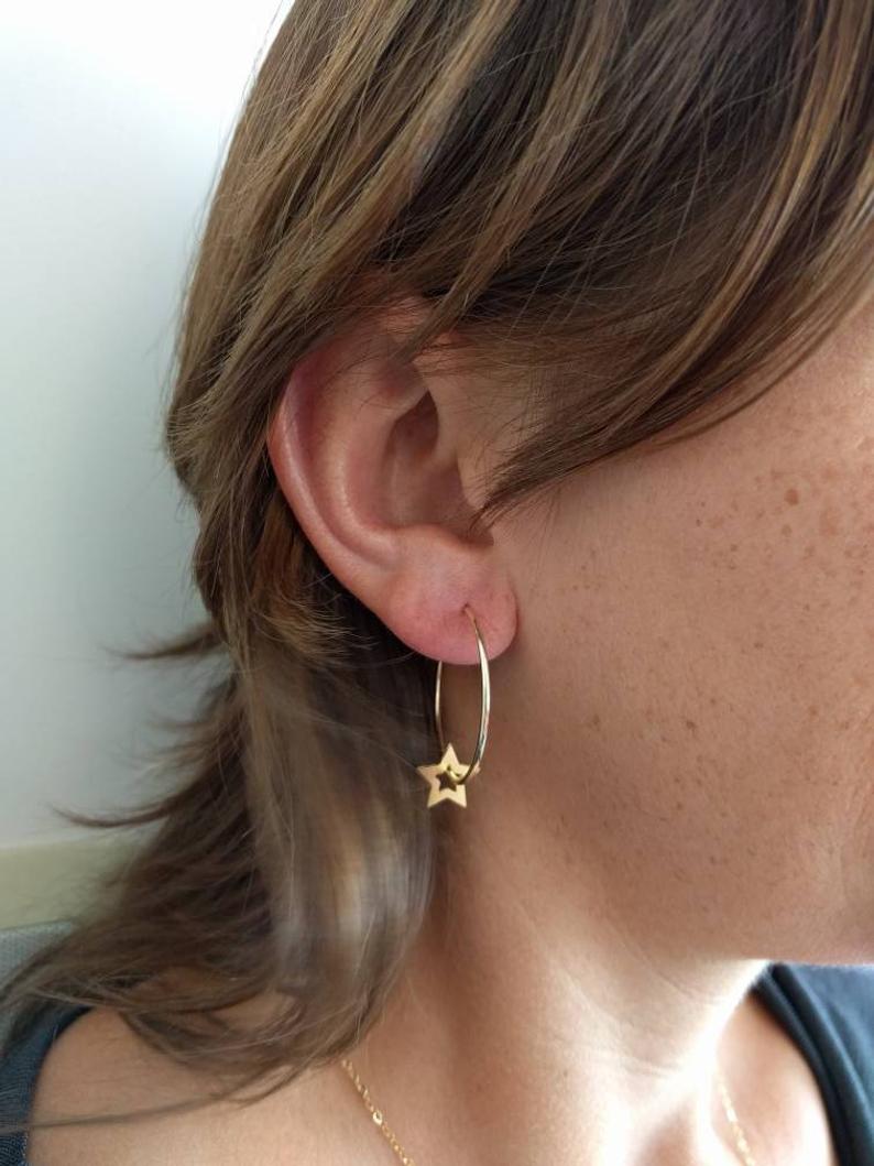 עגילי חישוק כוכב כסף