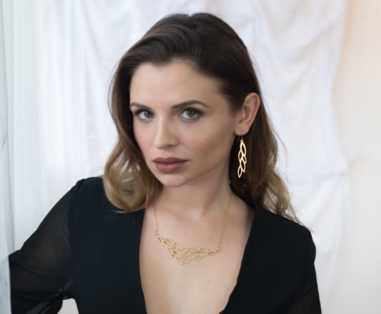 סט תכשיטים מזהב | סט עלים חגיגי