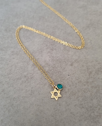 שרשרת מגן דוד זהב קטן עם אבן טורקיז